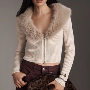 Anthropologie Pilcro Faux Fur Shrunken Cardigan Sweater NWT